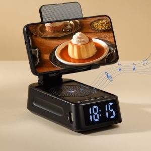 CellPhone Stand with Bluetooth Speaker, Phone Holder with Charger, Surround Sound